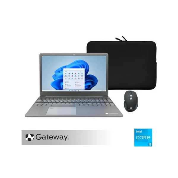 Portátil Gateway ultradelgado Core i3 de 15,6 pulgadas con SSD de 128 GB, estuche de transporte y mouse inalámbrico