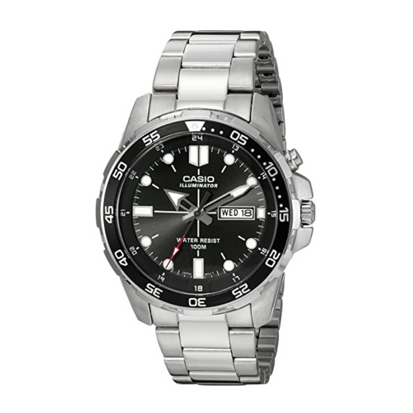 Casio Reloj plateado de cuarzo con pantalla analógica Super Illuminator Diver para hombre