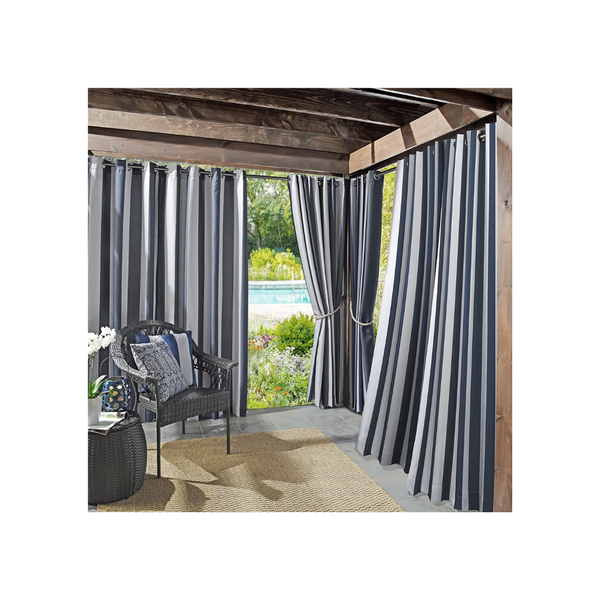 Sun Zero Stripe Indoor/Outdoor UV Protectant Energy Efficient Curtain Panels