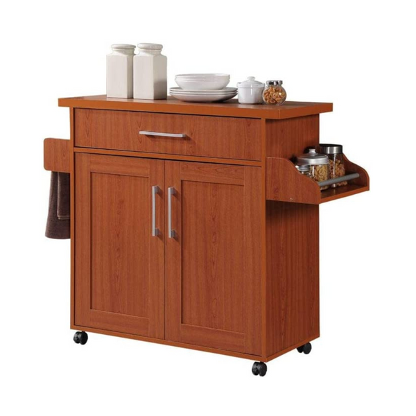 Hodedah Kitchen Island with Spice Rack, Towel Rack & Drawer