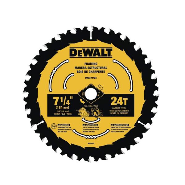 Sierra circular DeWALT de 7-1/4" con hoja para cortar madera de 24 dientes