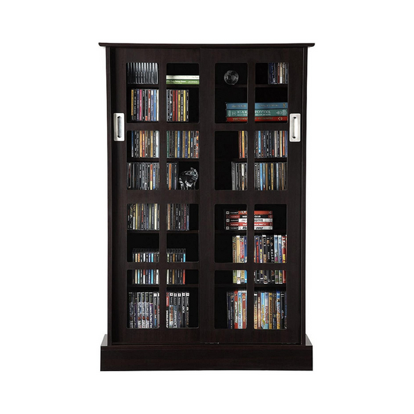 Atlantic Windowpane Media Storage Cabinet with Tempered Glass Pane Styled Sliding Doors