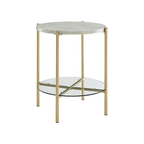 Walker Edison Blaine Mid Century Modern Marble And Glass Round Accent Table