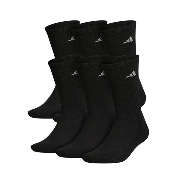 6 Pairs of adidas mens Athletic Cushioned Crew Socks (2 Colors)