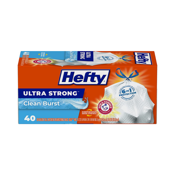 40-Count 13-Gallon Hefty Ultra Strong Tall Kitchen Trash Bags (White, Clean Burst)