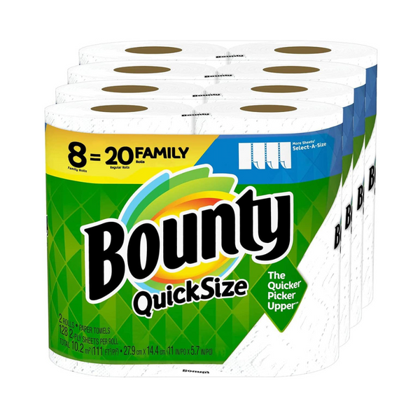 8 rollos familiares de toallas de papel Bounty = 20 rollos normales