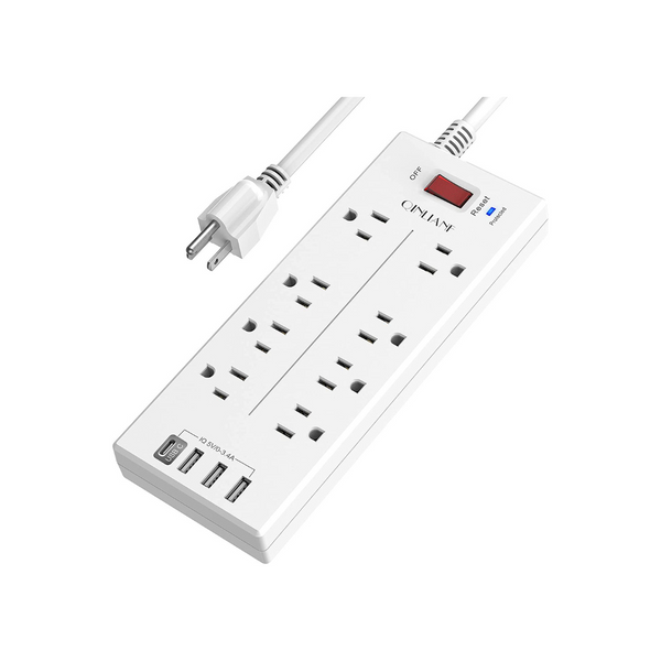 Protector contra sobretensiones QINLIANF Power Strip con 8 salidas y 4 puertos USB