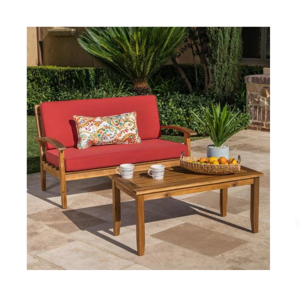 Aletta Outdoor Acacia Wood Loveseat and Coffee Table Set