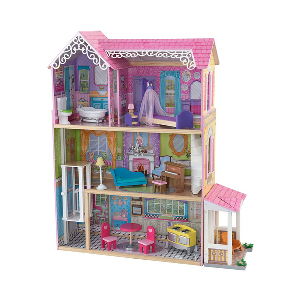 KidKraft Casa de muñecas Sweet &amp; Pretty de madera con ascensor y accesorios de 15 piezas