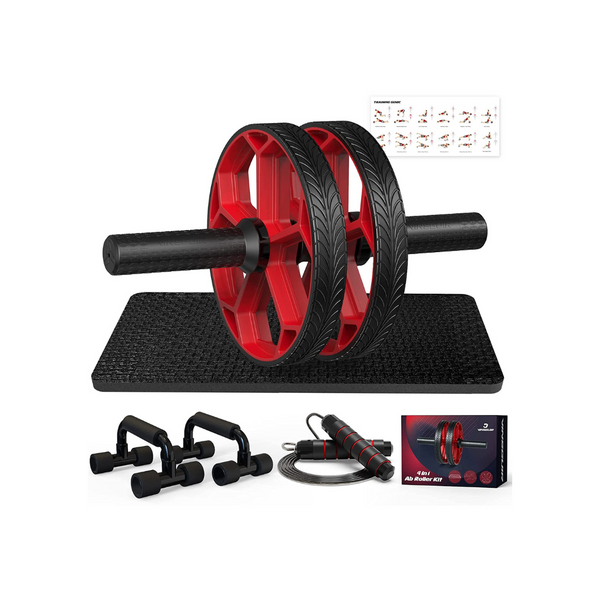 Kit de rodillos para abdominales con barras de flexión y cuerda para saltar