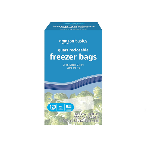 120 Amazon Basics Freezer Quart Bags