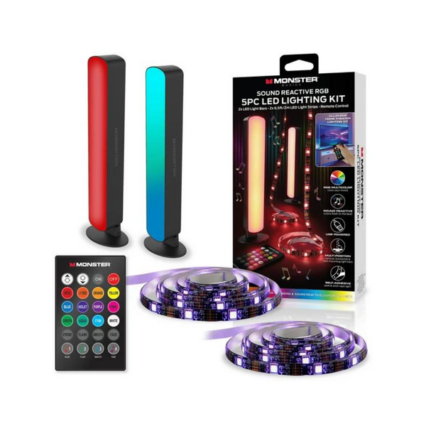 5-Piece Monster LED Sound Reactive Multi-Color RGB Indoor LED Light Kit