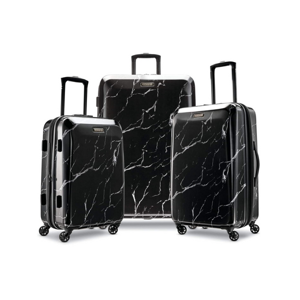 American Tourister Moonlight Hardside Equipaje expandible con ruedas giratorias, mármol negro, juego de 3 piezas