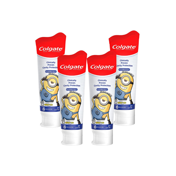 Pasta de dientes Colgate Kids con fluoruro anticaries con Minions, gel de frutas con burbujas suaves, 4.6 onzas (paquete de 4)