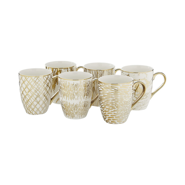 Set Of 6 Certified International Matrix 16oz Gold Plated Mugs