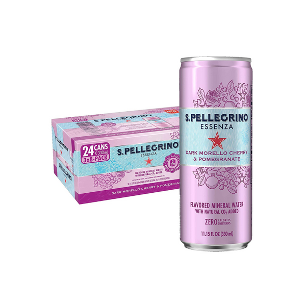 Paquete de 24 agua mineral S.Pellegrino Essenza de 11.15 oz: limón o granada cereza