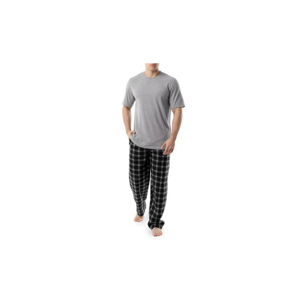 Fruit Of The Loom Men’s Short Sleeve Crew Neck Top and Fleece Pajama Pant Set