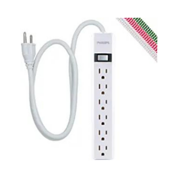 Philips 6 Outlet Power Strip, 2 Ft Extension Cord