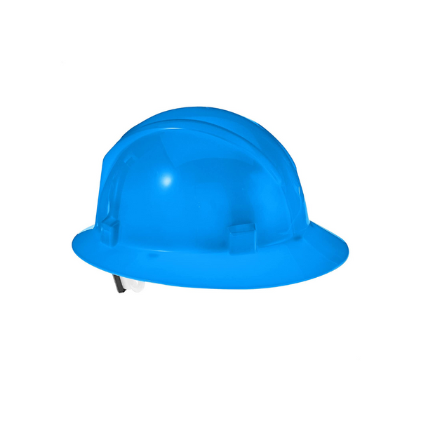 Full Brim Hard Hat, 4-Point Ratchet Nylon Suspension, Blue