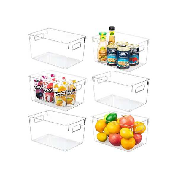 6 Pack Clear, Plastic Pantry Organizer Bins With Handle