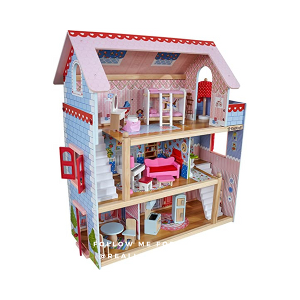 KidKraft Chelsea Doll Cottage Casa de muñecas de madera con 16 accesorios