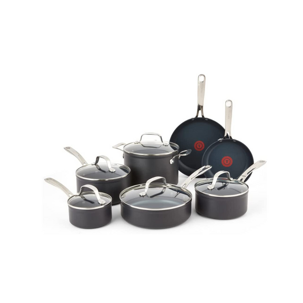 T-fal Unlimited Juego de utensilios de cocina antiadherentes anodizados duros platino de 12 piezas, negro