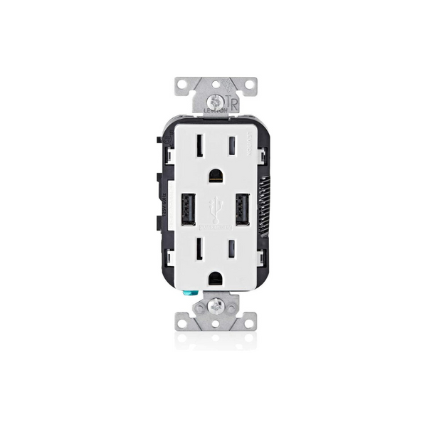 Receptáculo Leviton dúplex de 15 amperios con 2 puertos USB-A