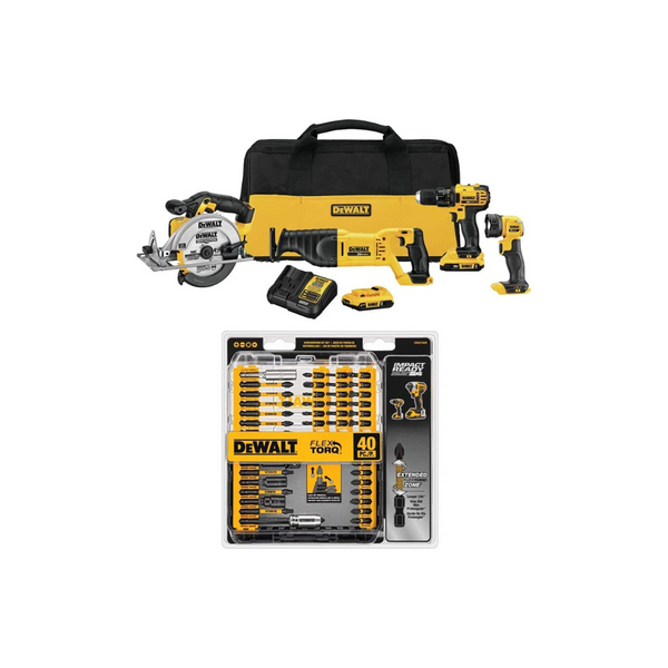 Dewalt 20V MAX 4-Tool Combo Kit with 40 Screw Driving Pieces