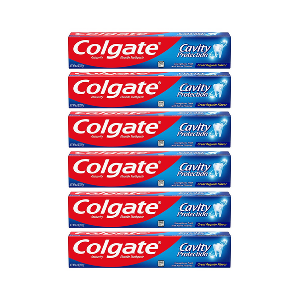 Paquete de 6 pastas dentales Colgate Cavity Protection con flúor, excelente sabor regular