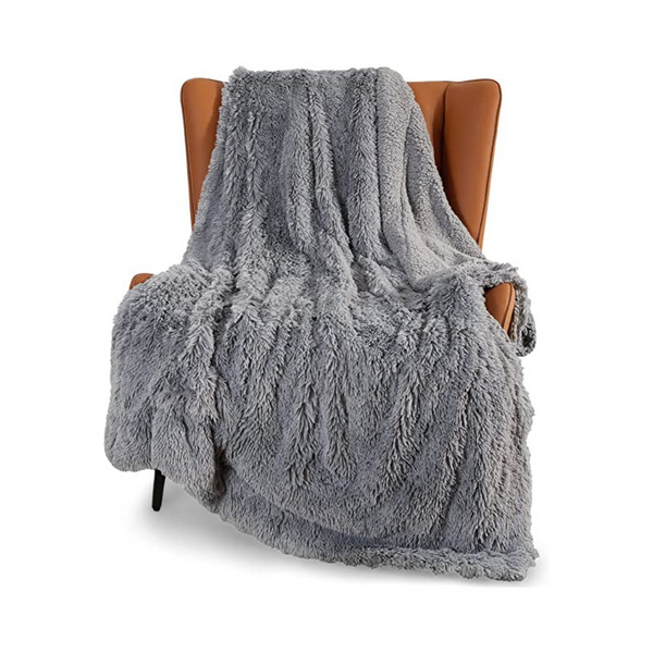 BEDSURE Soft Faux Fur Throw Blanket Light Grey