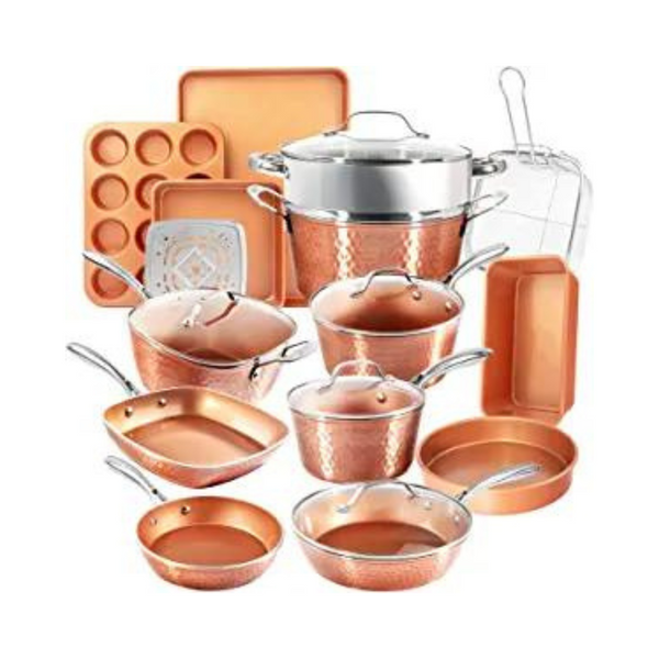 Gotham Steel Hammered Copper Collection 20 Piece Premium Cookware & Bakeware Set