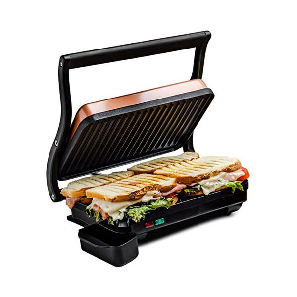 Parrilla eléctrica Panini Press Ovente con placas de cocción antiadherentes