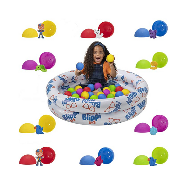 Blippi Portable Inflatable Ball Pit with 35 Plastic Balls + 10 Surprise Balls