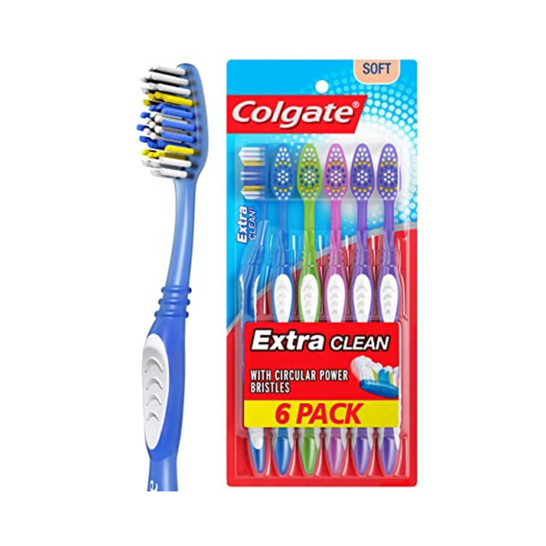 Cepillos de dientes de cabeza completa Colgate Extra Clean de 6 unidades