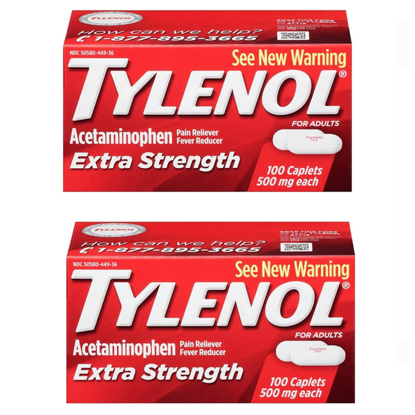 2 Packs of 100 Extra Strength Tylenol 500 mg Caplets