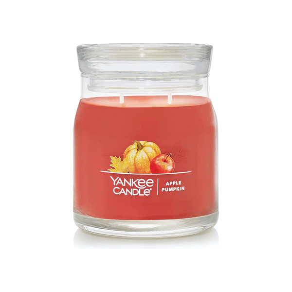 Yankee Candle Vela perfumada de calabaza de manzana, vela exclusiva de 2 mechas en frasco mediano de 13 oz