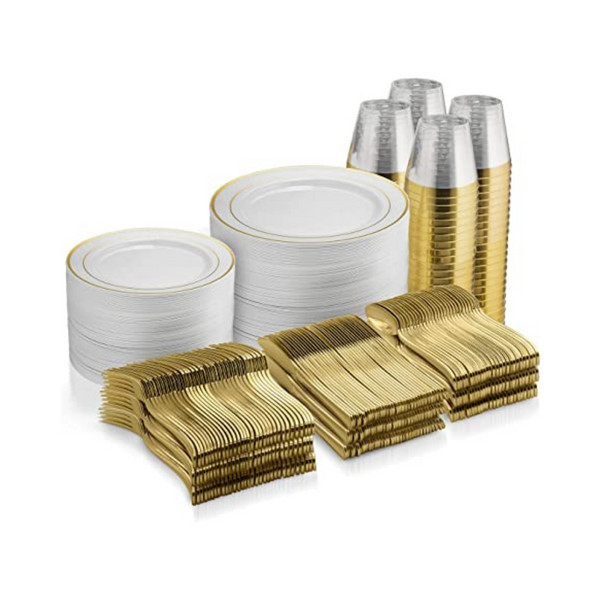 Munfix 600 Piece Silver Or Gold Plastic Disposable Dinnerware Sets