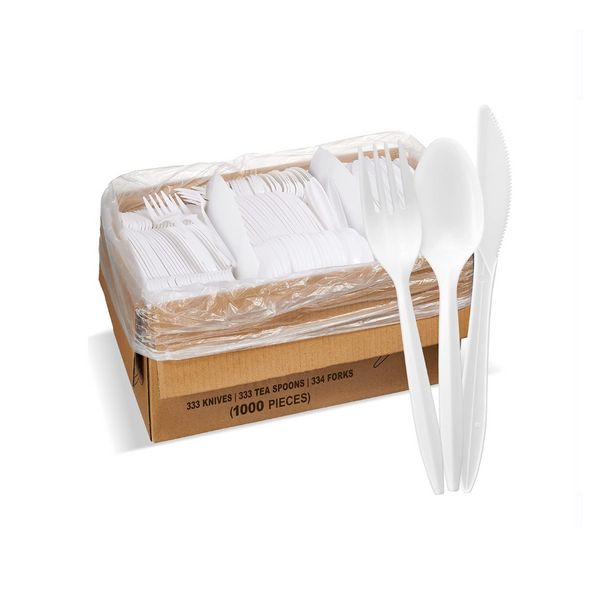 1,000 Plastic Disposable Cutlery Bulk Variety Pack (2 Colors)