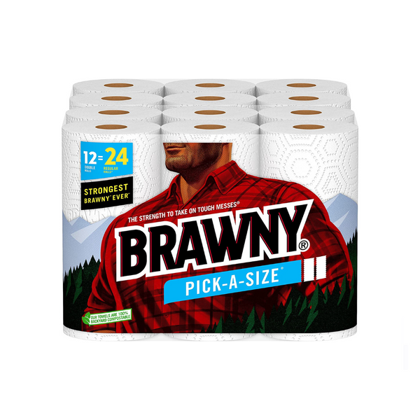 12 Double Rolls = 24 Regular Rolls Of Brawny Pick-A-Size Paper Towels