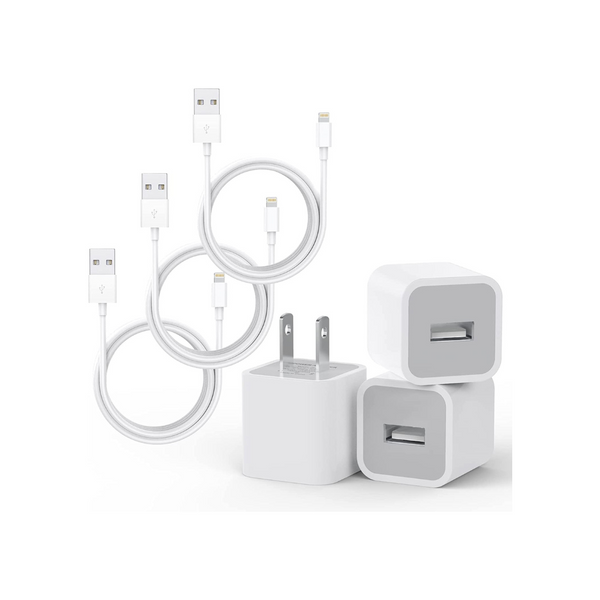 Paquete de 3 cables de carga para iPhone con adaptador de enchufe