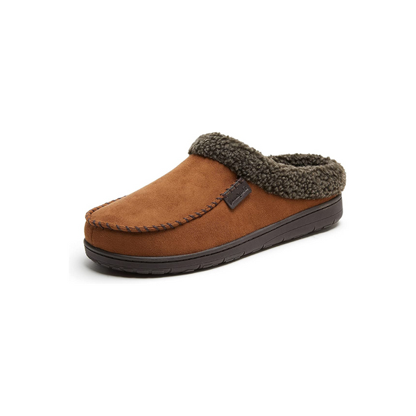 Dearfoams Men's Microfiber Suede Clog with Whipstitch Slipper