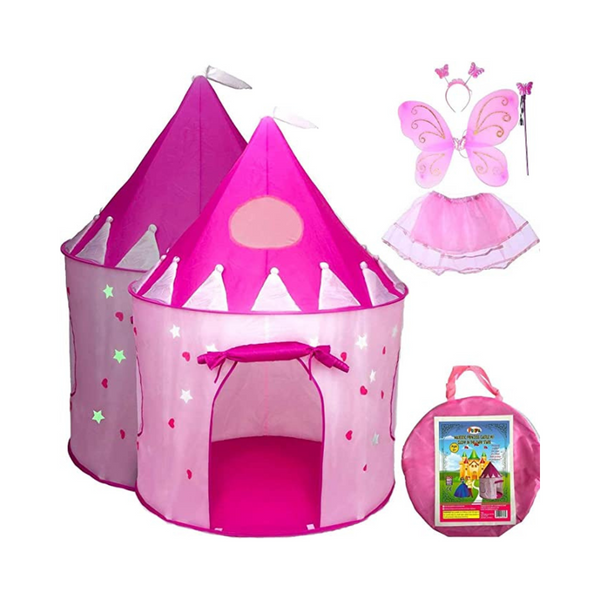 Paquete de 5 piezas de tienda de campaña emergente para niñas Princess Castle y disfraz de disfraces