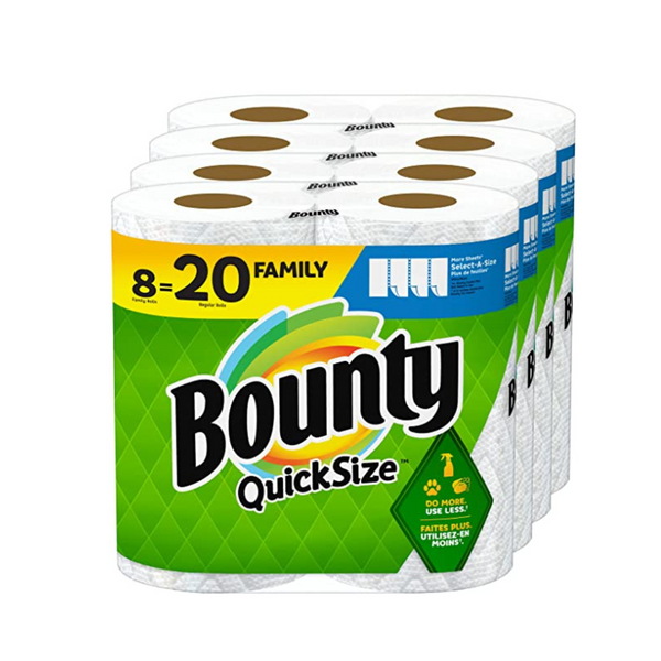 Toallas de papel Bounty Quick Size, blancas, 8 rollos familiares