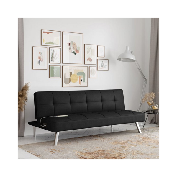 Serta Mason Futon with USB Power, Black Upholstery