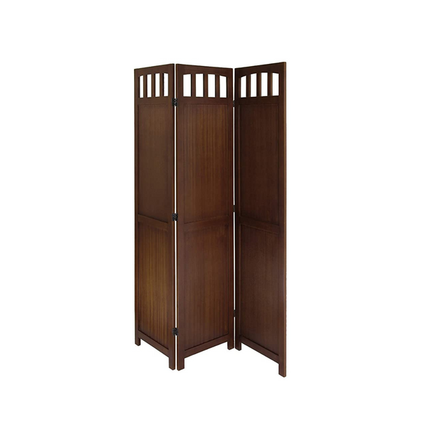 Winsome William Wooden 3 Panel Folding Screen Room Divider, Antique Walnut