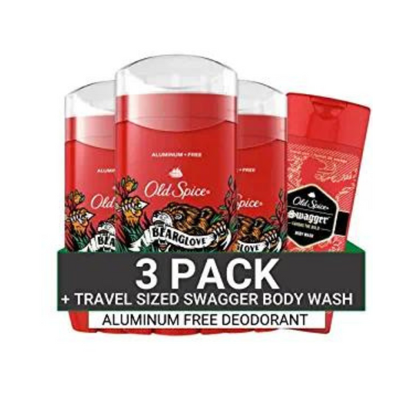 Paquete de 3 desodorantes para hombres Old Spice sin aluminio, aroma a guante de oso