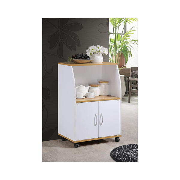 Hodedah Mini Microwave Cart with Two Doors and Shelf for Storage