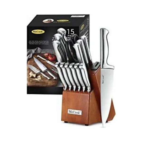 McCook MC29 Knife Sets,15 Pieces German Stainless Steel Kitchen Knife Block Sets