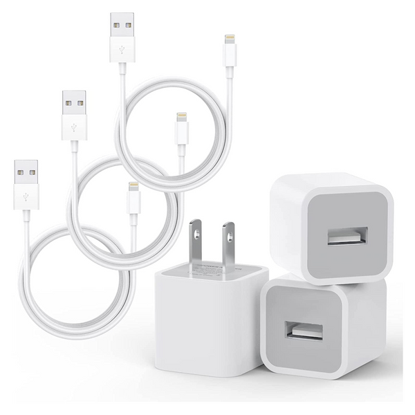 3 cargadores de pared USB con 3 cables Lightning