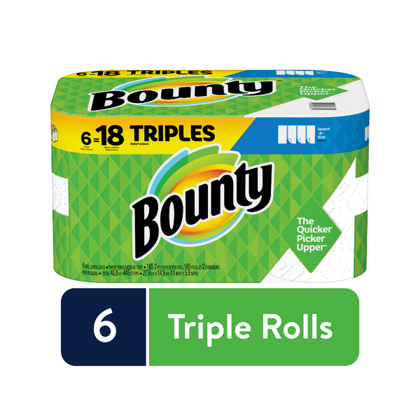 6 Triple Rolls Of Bounty Paper Towels